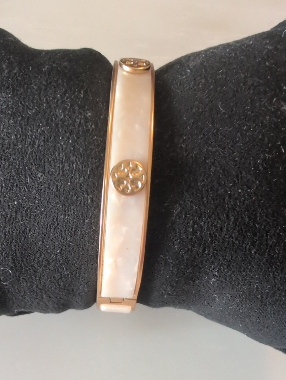 Tory Burch Gold Mother-of-Pearl Logo Bangle